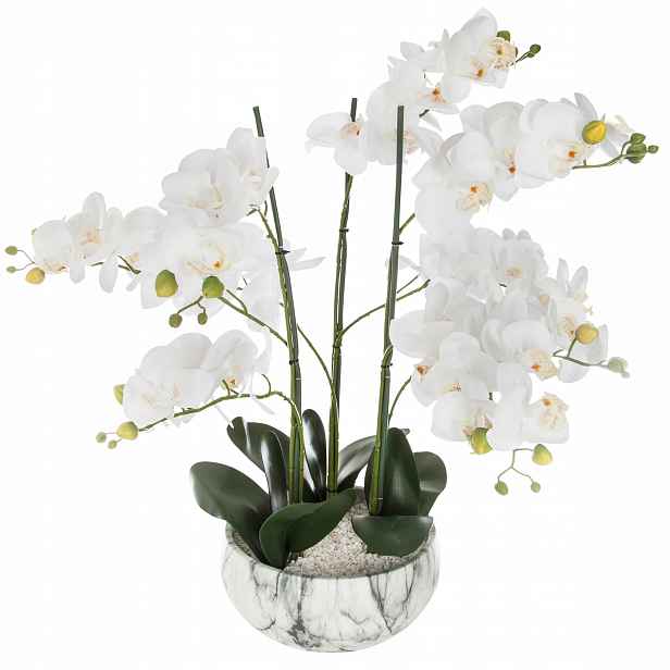 Umělá Orchidej 65 CM V Cementově-mramorovém Květináči, Dekorace Interiéru