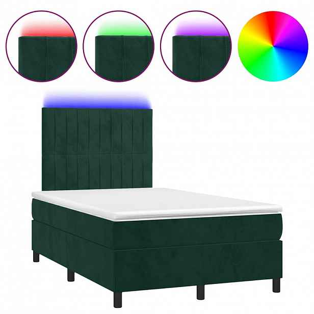 vidaXL Box spring postel s matrací a LED tmavě zelená 120x190 cm samet