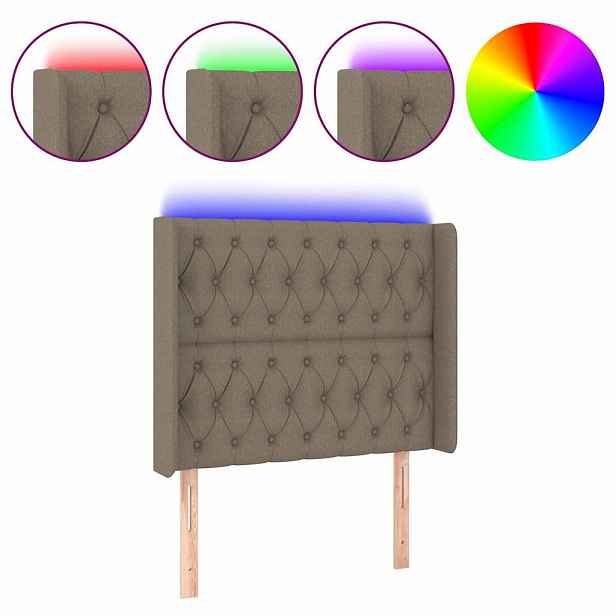 vidaXL Čelo postele s LED taupe 93 x 16 x 118/128 cm textil