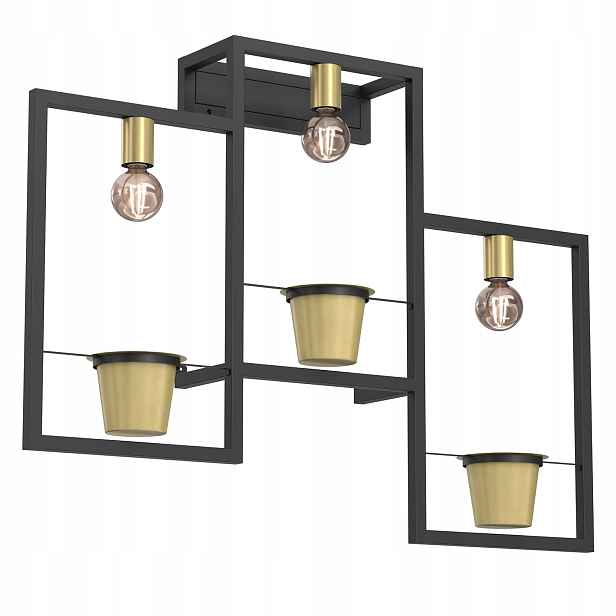 Nástěnné svítidlo trojité, černé, zlaté s květinovým záhonem do obývacího pokoje 98 cm Luminex