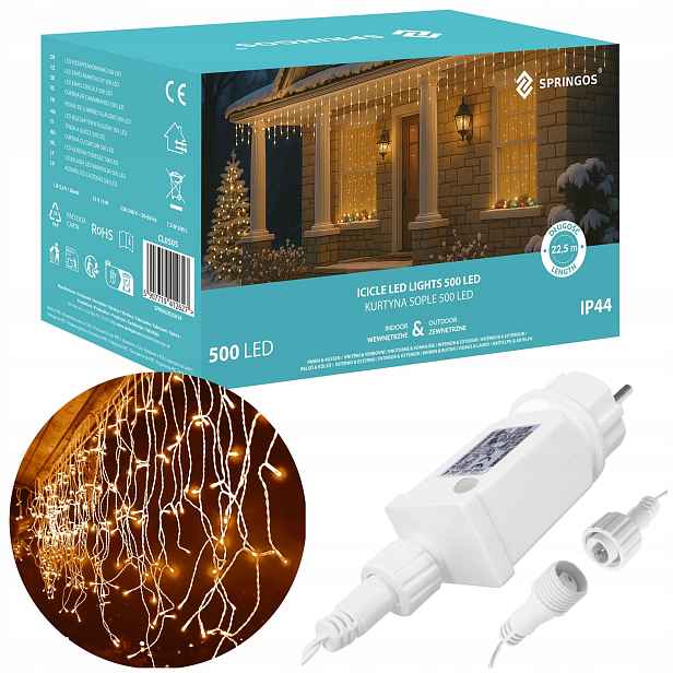 Venkovní Osvětlení Rampouchy 1500 Led IP44 Teplá Bílá Dálkové Ovládání Funkce 67m Rampouchy