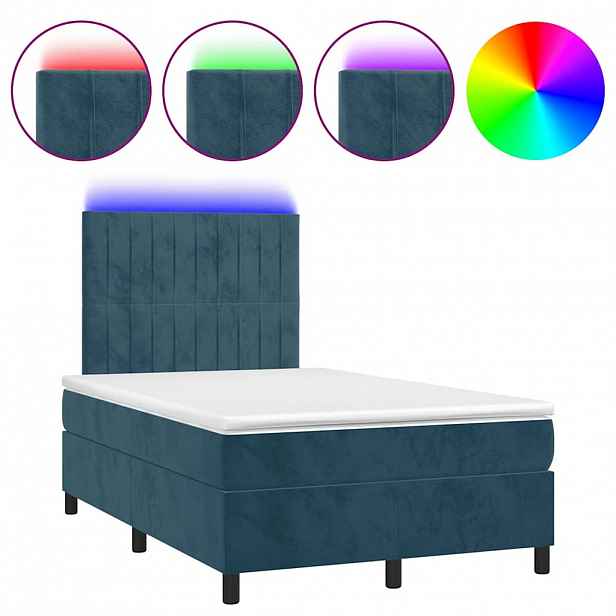vidaXL Box spring postel s matrací a LED tmavě modrá 120x190 cm samet