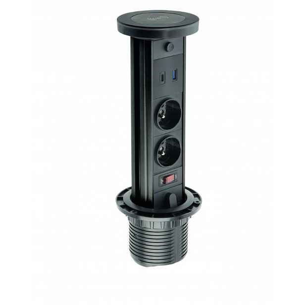 Nábytková Zásuvka Camino 80 2-ZÁSUVKA Usb A+c Indukční Nabíjení Černá