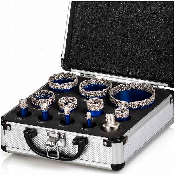 Otvory Pro Gres 6-68 mm Diamantové Vrtáky Hex adaptér Kufr