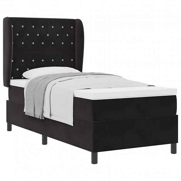 vidaXL Postel s boxspringem s matrací s čelo Černý 190 x 90 cm samet