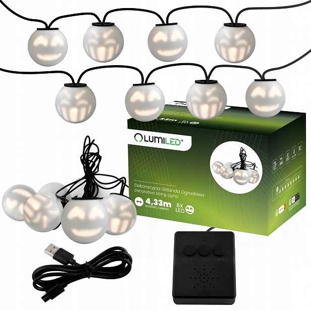 Led Vánoční Girlanda Ozdobná 8 Led Sněhulák Kuličky Bílé S Melodií Usb