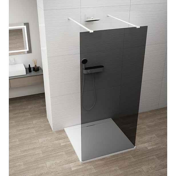Polysan Esca - Sprchová stěna Walk-In 110x210 cm, Antidrop, kouřové sklo/bílá ES1211-07