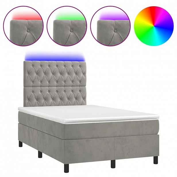 vidaXL Box spring postel s matrací a LED světle šedá 120x190 cm samet