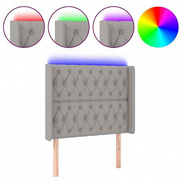 vidaXL Čelo postele s LED světle šedé 103x16x118/128 cm textil