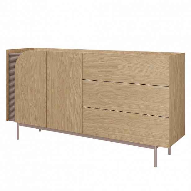 Beautysofa KOMODA Camel se 2 dvířky a 3 zásuvkami, rýhovaný detail, 170 cm, jarní dub + Toffee