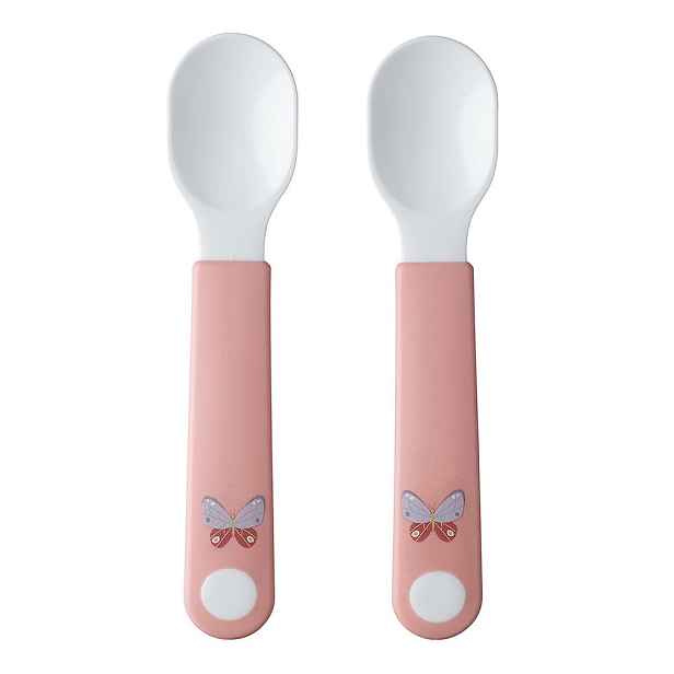 Bílé/světle růžové plastové dětské lžičky v sadě 2 ks Flowers & Butterflies by Little Dutch – Mepal