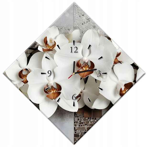 Hodiny 56x56 Bílé orchideje a mozaika