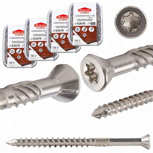 Nerezové vruty do dřeva 5x70 mm 400 ks terasové Torx A2 Klimas Wn