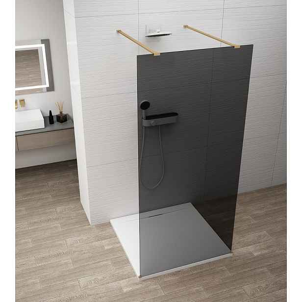 Polysan Esca - Sprchová stěna Walk-In 110x210 cm, Antidrop, kouřové sklo/matná zlatá ES1211-08