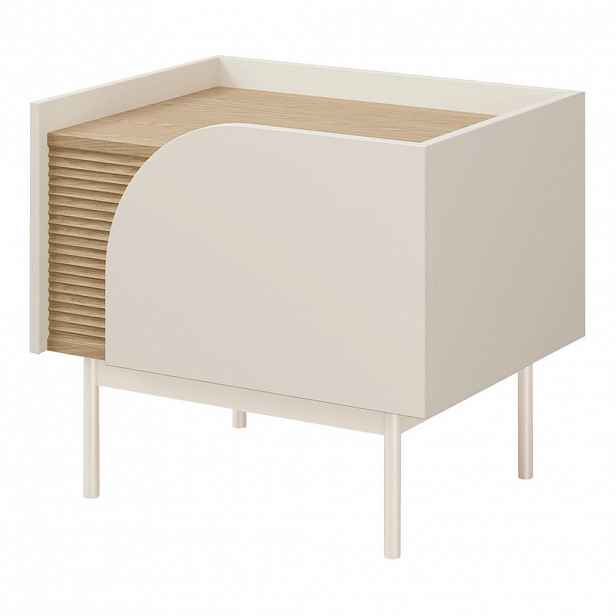 Beautysofa NOČNÍ STOLEK Camel s 1 dvířky a rýhovaným detailem, 57x42 cm, jarní dub + Macadamia, pravý