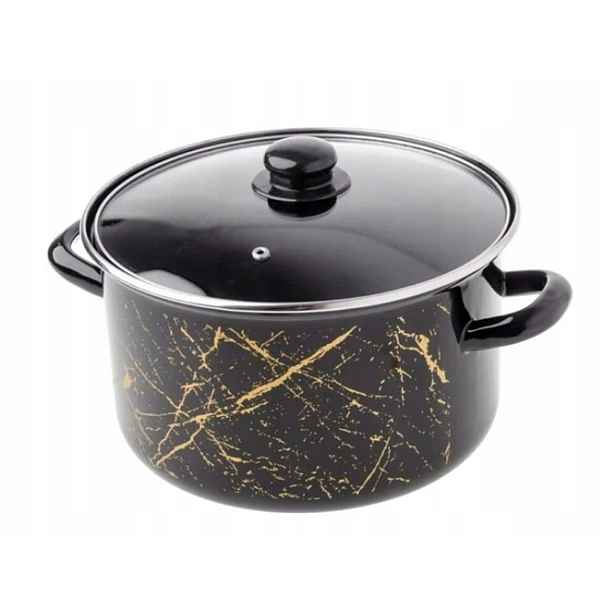 Hrnec se skleněnou poklicí jednoduchý černo-zlatý Marble 22 cm 4,7 l