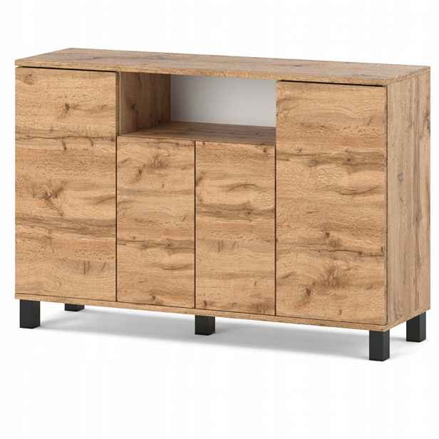 Komoda 120 CM 4 Dvířka Dub Wotan Moderní Loftová Skříňka Do Obývacího Pokoje Ložnice