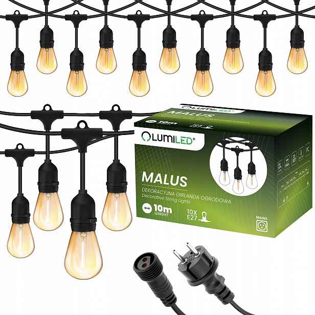 Venkovní zahradní girlanda s řetězem Led žárovka 10 m 10x E27 1,3W Premium
