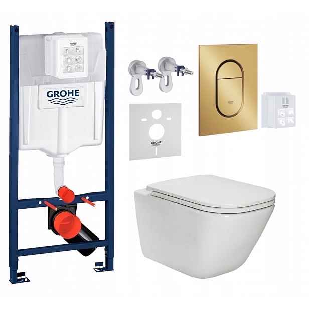 7v1 Wc Set Stelaz Grohe Wc Mísa Rim Roca Gap Tlačítko Zlatá