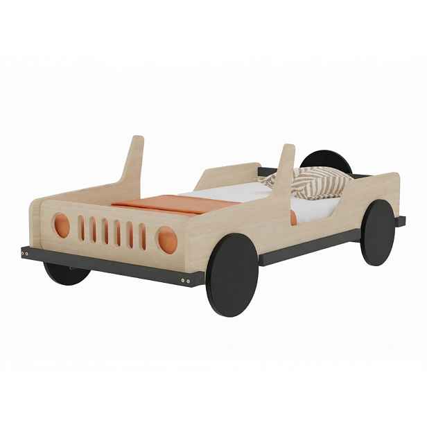 Benlemi Dětská auto postel ve tvaru JEEPU SAFARI 80x160 cm Zvolte barvu: Transparentní - tmavě šedá