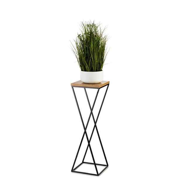 HowHomely Květinový stojan LOFT 70 cm černý/dub lancelot