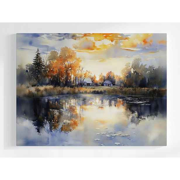 Plakát Krajina Vesnice Podlasie Jezero Slunce Západ 100x75