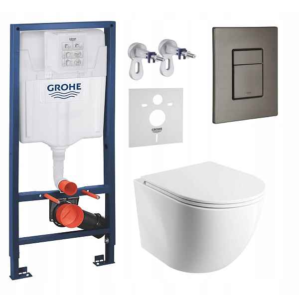 Podomítkový Wc set Grohe s mísou Cmwbp Tlačítko Grafit Kartáčovaný Fresh