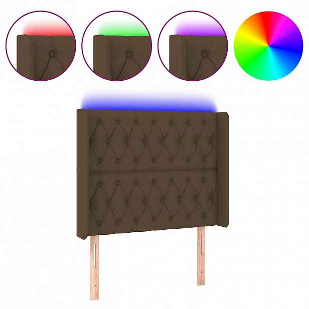 vidaXL Čelo postele s LED tmavě hnědé 103 x 16 x 118/128 cm textil
