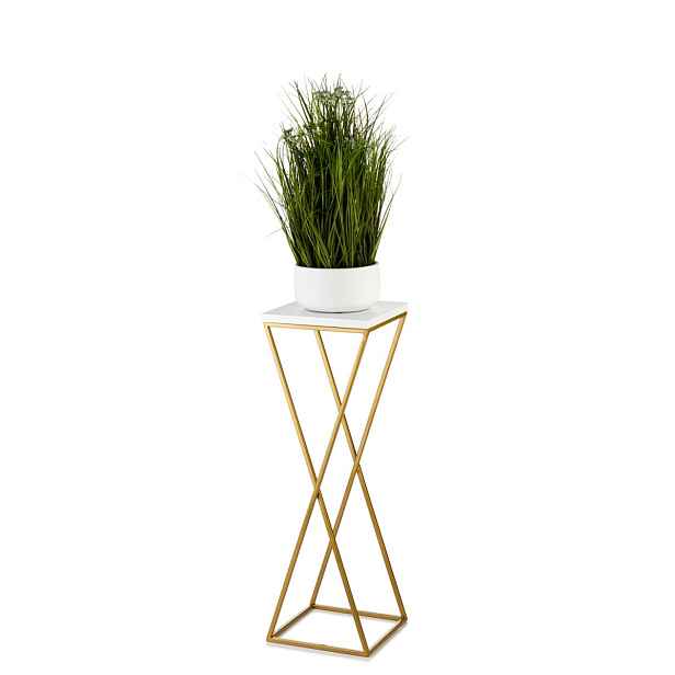 HowHomely Květinový stojan LOFT 70 cm zlatý/bílý