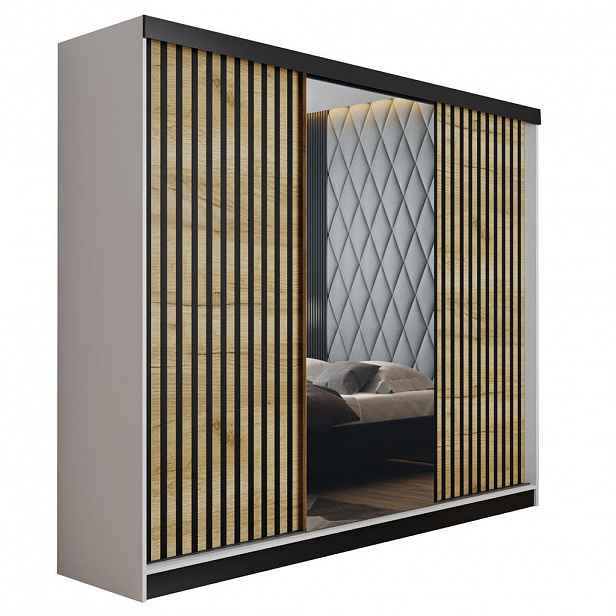 Kier Furniture POSUVNÁ ŠATNÍ SKŘÍŇ MALANI - Bílá a Dub Craft 200x205x59 cm