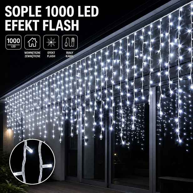Rampouchy 1000 Led 50 M Studená Bílá Záclona Venkovní Osvětlení IP44