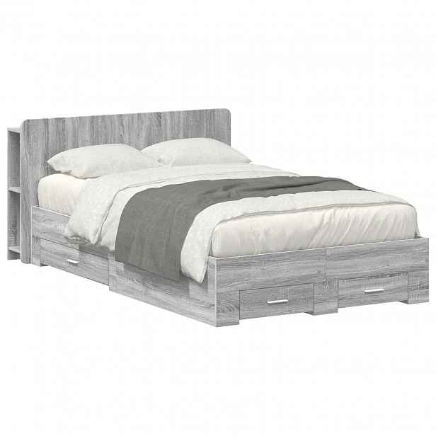 vidaXL Rám postele s úložným prostorem s čelo Šedý Sonoma 120 x 190 cm