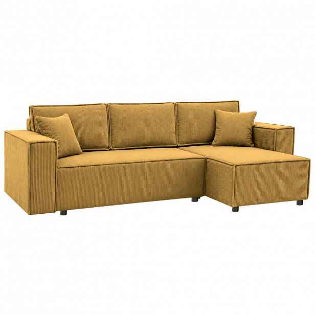 Beautysofa ROHOVÁ ROZKLÁDACÍ POHOVKA Neapol s úložným prostorem, 255 cm, manšestrová látka, žlutá