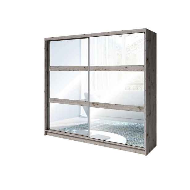 MASSENO ŠATNÍ SKŘÍŇ S OTOČNÝMI DVEŘMI HEIMOR, 230/215/62 cm 2dveřová se zrcadlem, dub Wellington