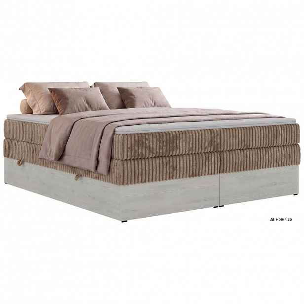 MKS POSTEL BOXSPRING NORDIC ZERO KING 160/200 - Hnědá Manšestr - Topper Visco - H4