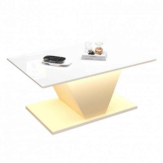 Redom KONFERENČNÍ stolek 100/50/46 cm s LED osvětlením, vysoký lesk, V-tvar, bílý