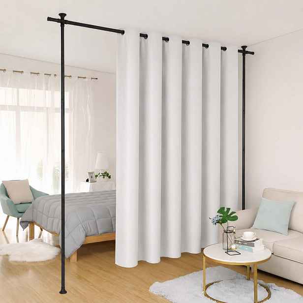 Relaxdays TYČ PRO PARAVÁN Černá 3dílná-sada výsuvná 122-305 cm