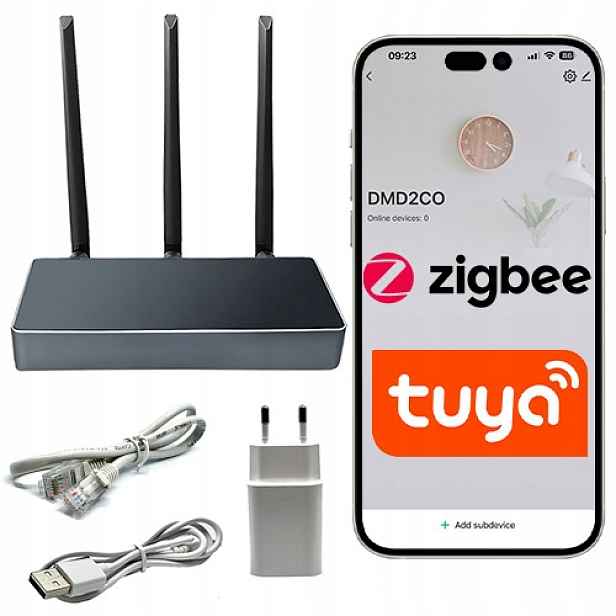 Černá brána Zigbee 3.0 Tuya Wi-Fi Lan RJ45 3 Antény Silné