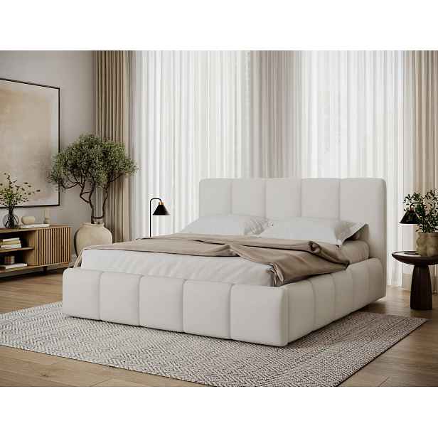 Manželská čalouněná postel 160x200 DOLVERO 1 - bílá eko kůže