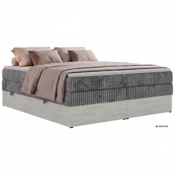 MKS POSTEL BOXSPRING NORDIC ZERO KING 180/200 - Šedá Manšestr - Topper Visco - H3
