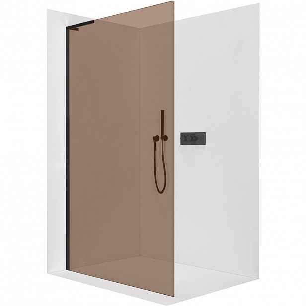 Sprchová zástěna Walk-in Onyx L-levá vzpěra - 8 mm - černá matná, bronzové sklo - 70x200 cm