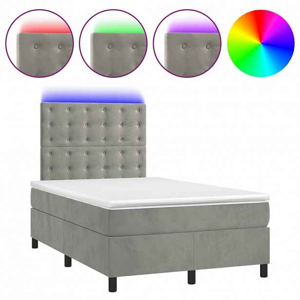 vidaXL Box spring postel s matrací a LED světle šedá 120x190 cm samet