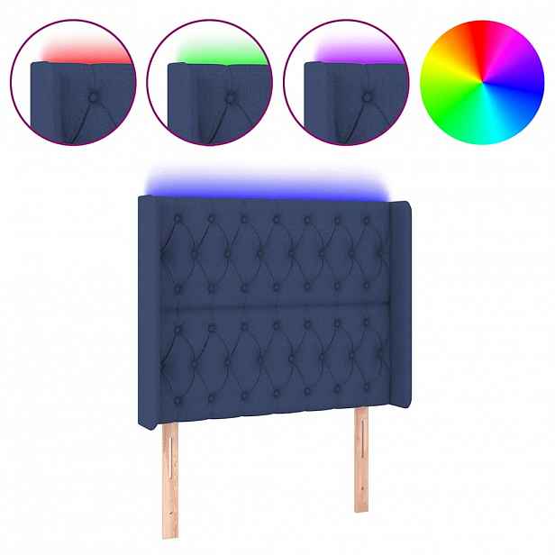 vidaXL Čelo postele s LED modré 103 x 16 x 118/128 cm textil