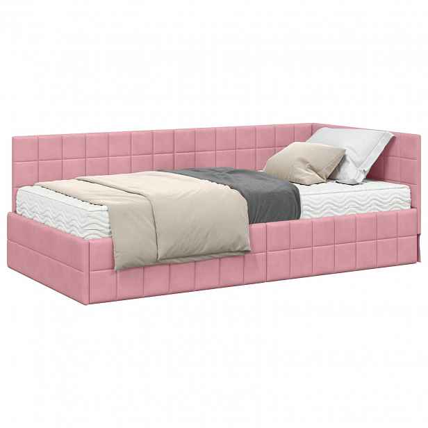 vidaXL Rohový rám postele s matrací 2 ks Růžová 100 x 200 cm samet