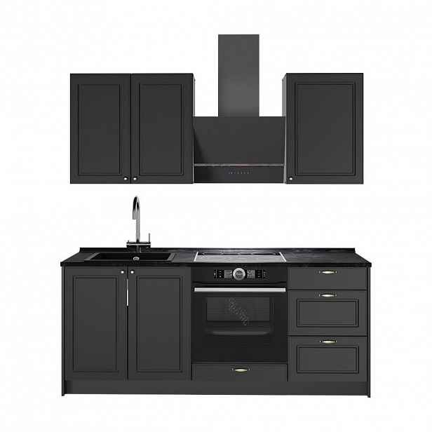 Vicco JEDNOTKOVÁ KUCHYNĚ Fame-Line, Anthrazit-Gold Landhaus/Antracit, 190 cm bez pracovní desky