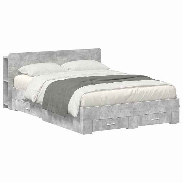 vidaXL Rám postele s úložným prostorem Betonově šedá 150 x 200 cm