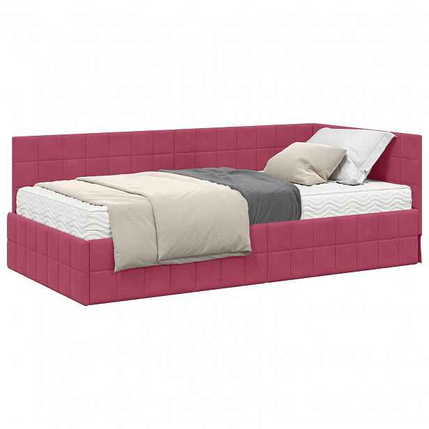 vidaXL Rohový rám postele s matrací 2 ks Víno Červené 100 x 200 cm