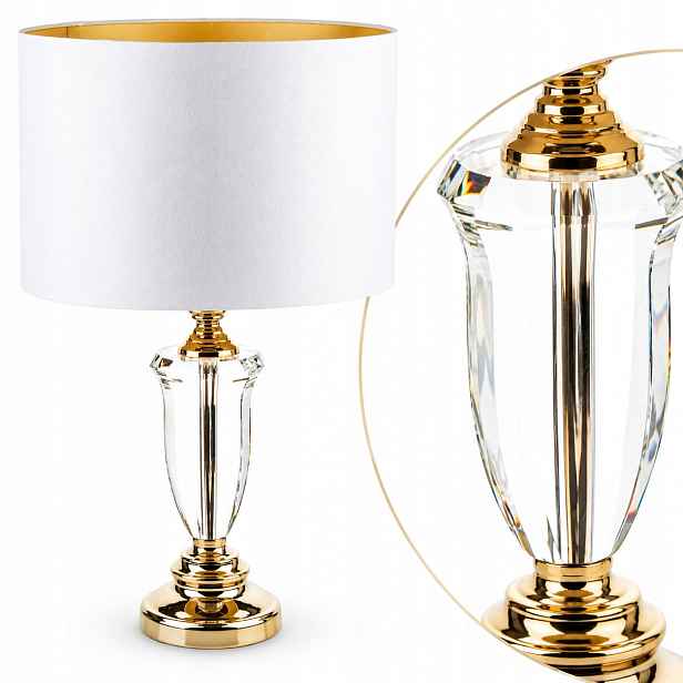 Stolní Lampa Glamour 64 CM Bílá Zlatá Skleněná Základna Stínidlo Do Obývacího Pokoje
