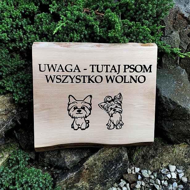 Výstražná tabulka dřevěná tabule Pozor Pes grafika s jménem Psa