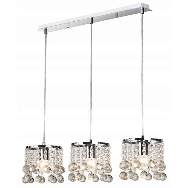Závěsná lampa glamour chrom s krystaly, trojitá, nad stůl, ostrov Reality